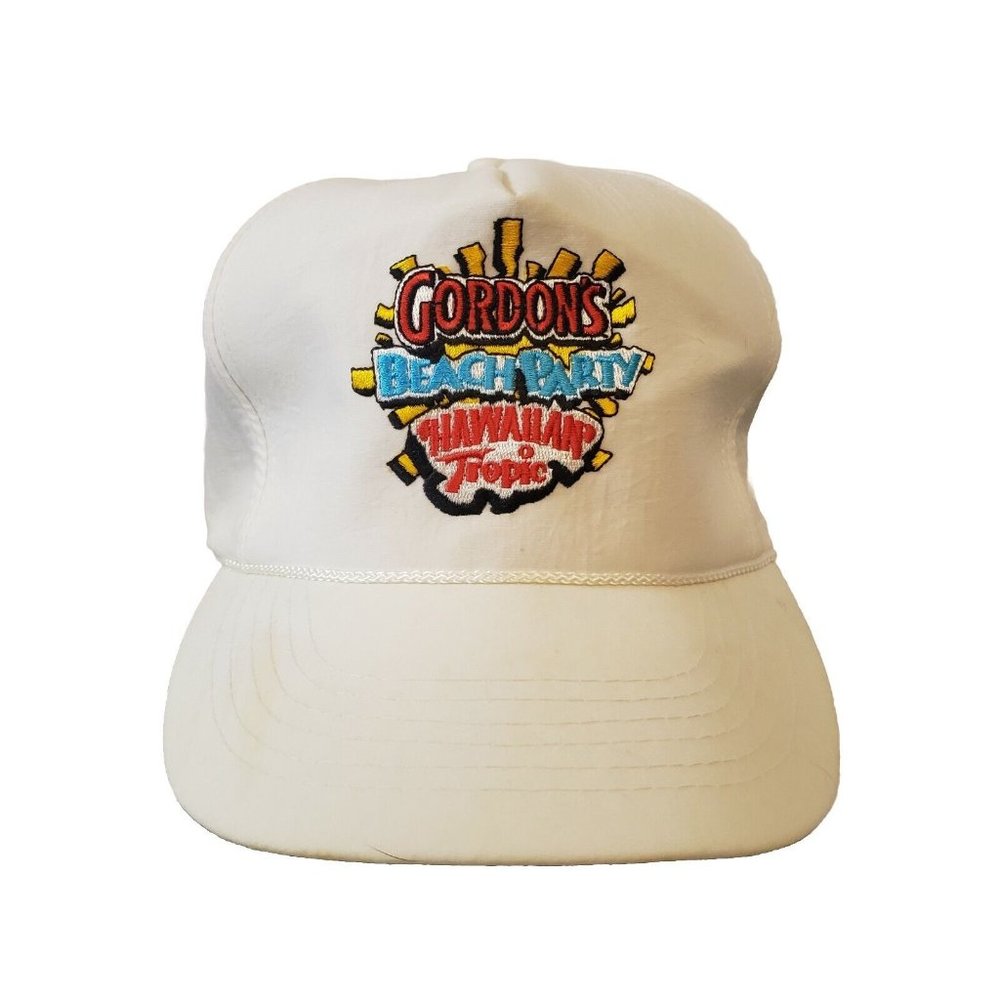 Vtg Hawaiian Tropic Hat Cap‎ Gordon's Beach Party Logo Tanning Lotion Snapback